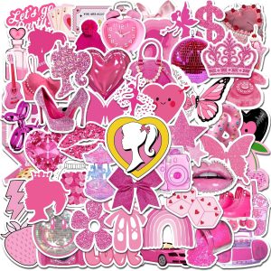 KASENSEN 70pc BB Princess Stickers - Hot Pink Preppy Vinyl Waterproof Cute Stickers for Water Bottle, Laptop, Birthday Party Decorations & Favors